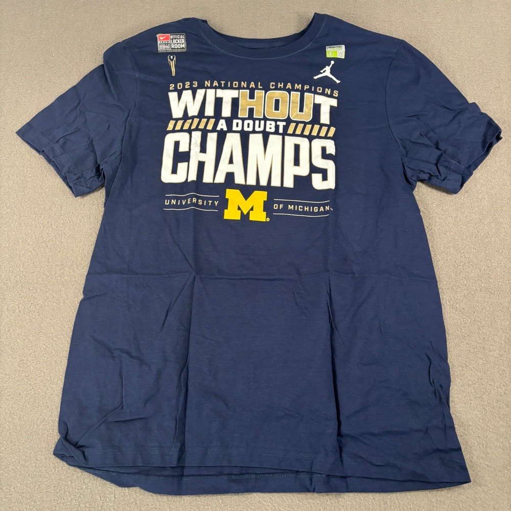 Nike Jordan Michigan 2023 National Champions Shirt Mens Size L Navy Blue 8083